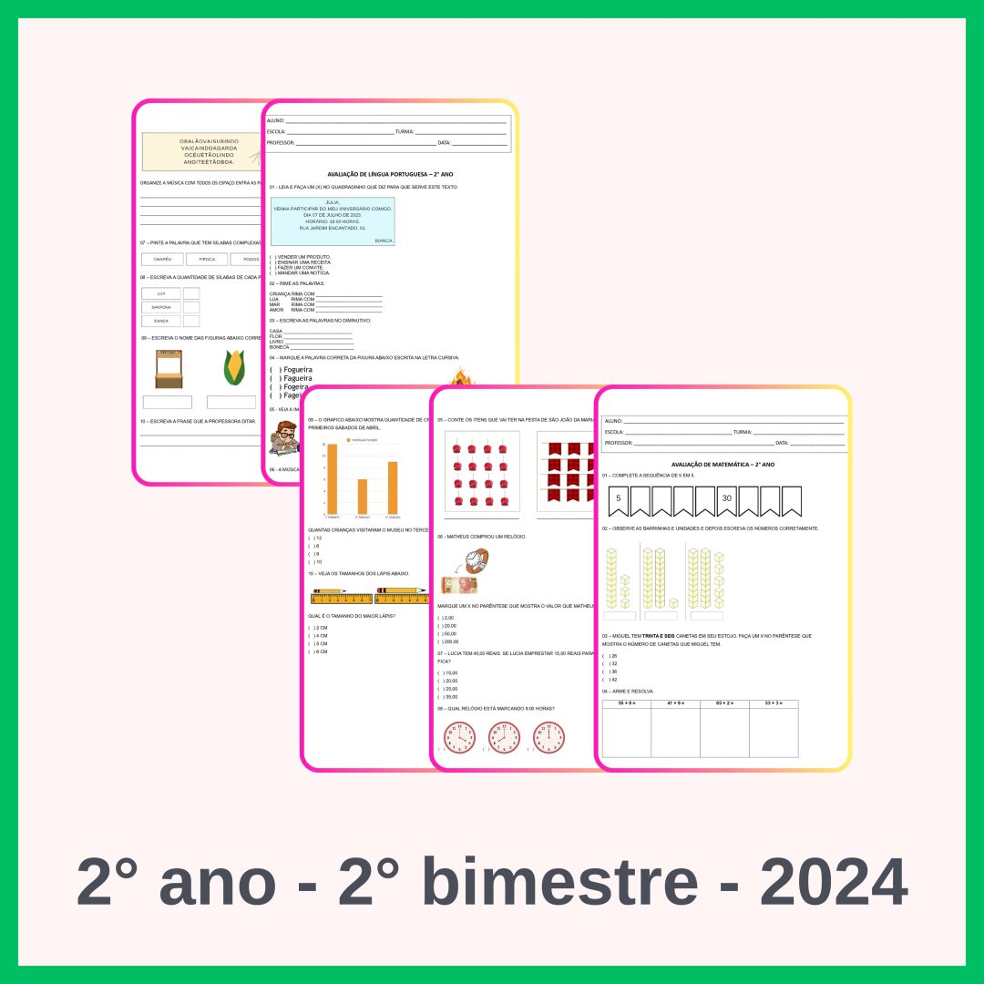 2° ano - Avaliação 2024 - 2° bimestre - Todas as disciplinas