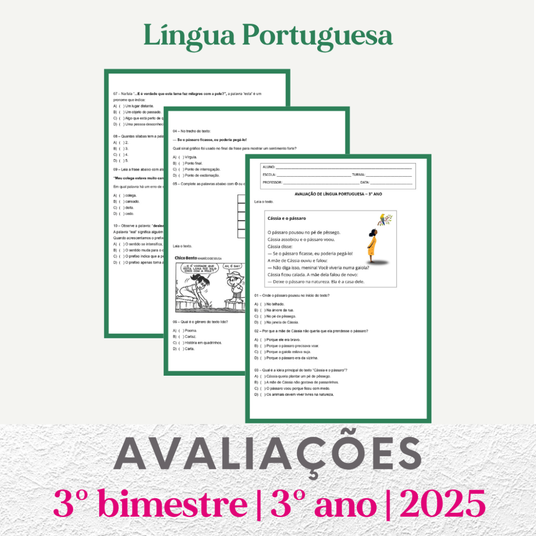 3° ano - Avaliação 2025 - 3° bimestre - Todas as disciplinas