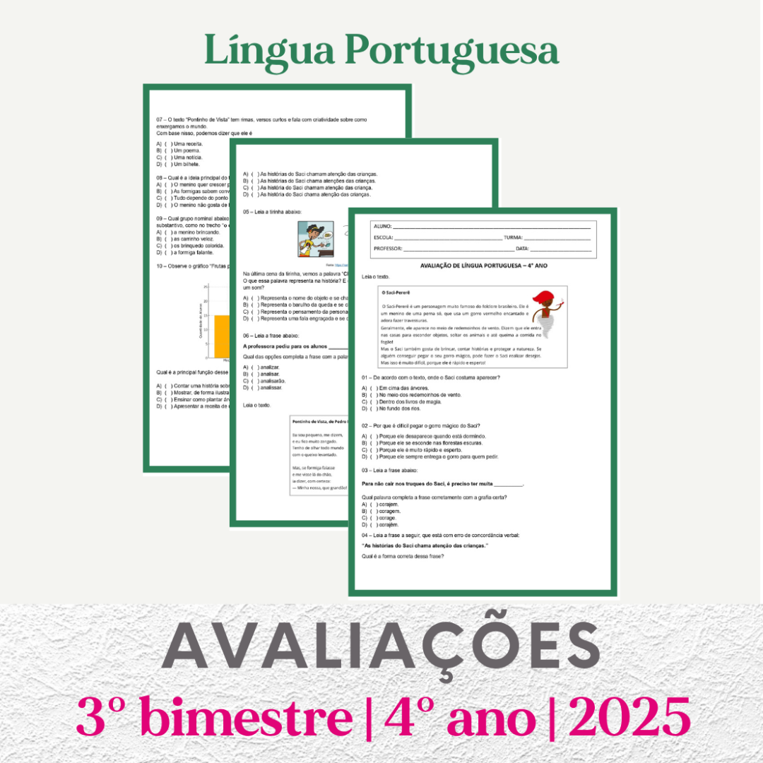4° ano - Avaliação 2025 - 3° bimestre - Todas as disciplinas