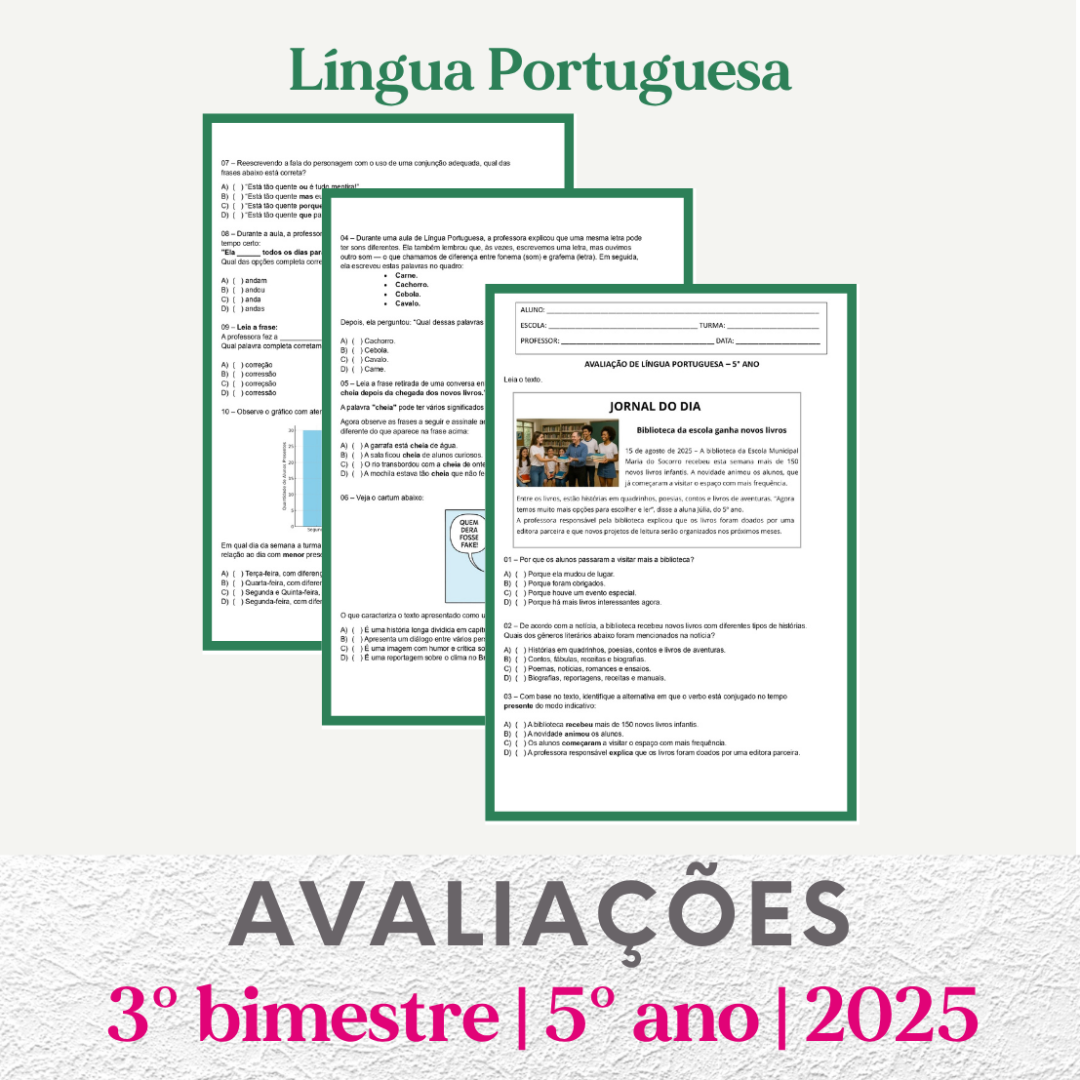 5° ano - Avaliação 2025 - 3° bimestre - Todas as disciplinas