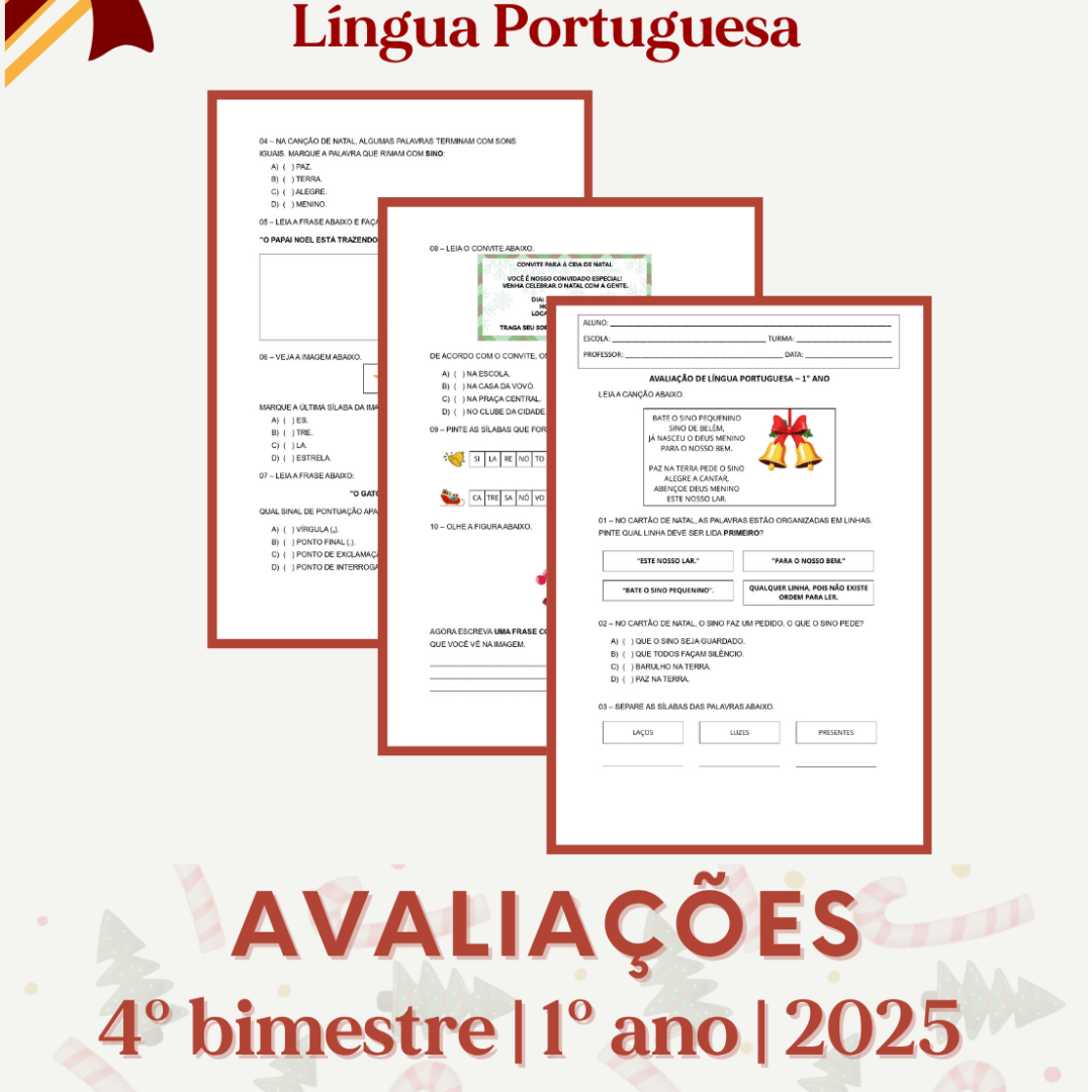 1° ano - Avaliação 2025 - 4° bimestre - Todas as disciplinas