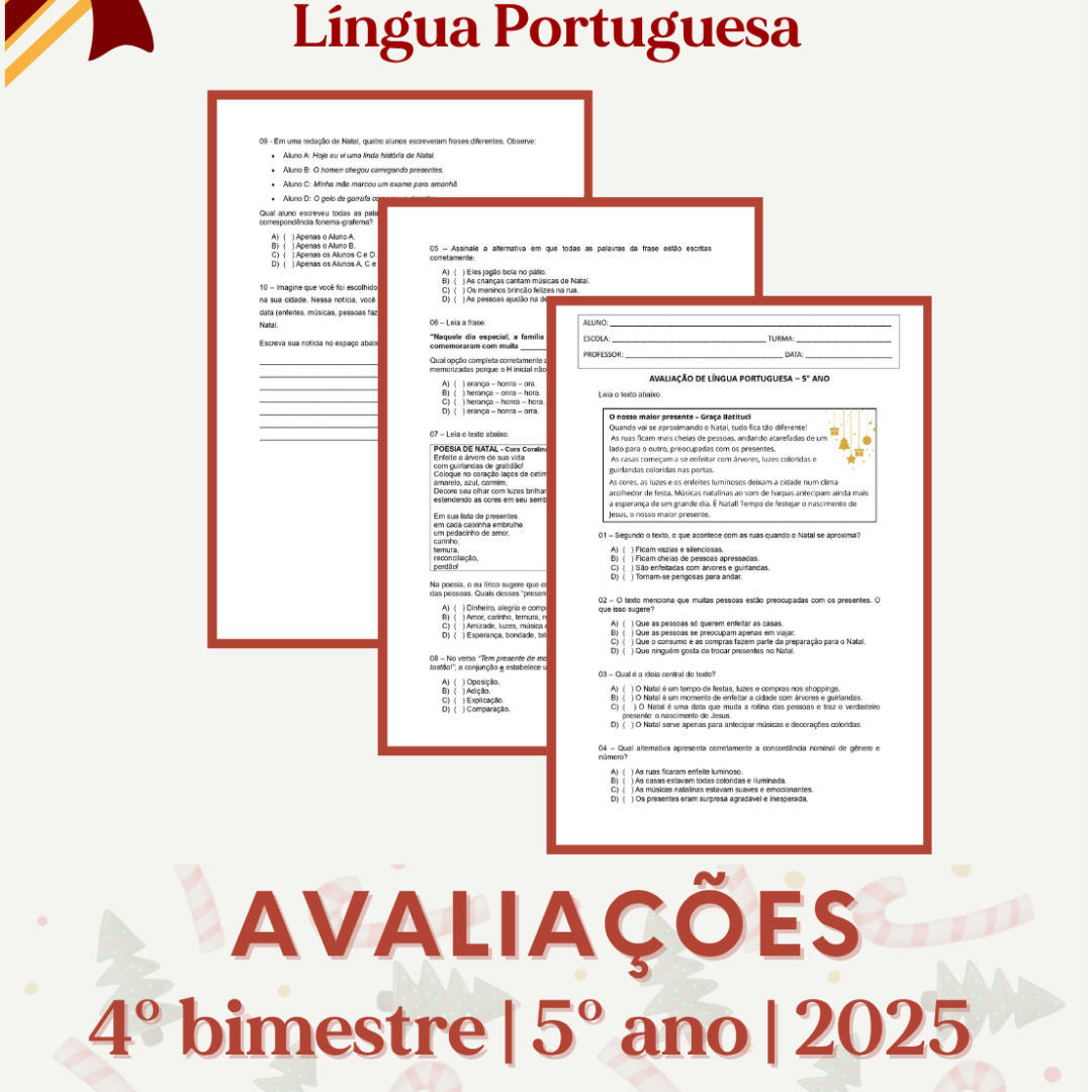 5° ano - Avaliação 2025 - 4° bimestre - Todas as disciplinas