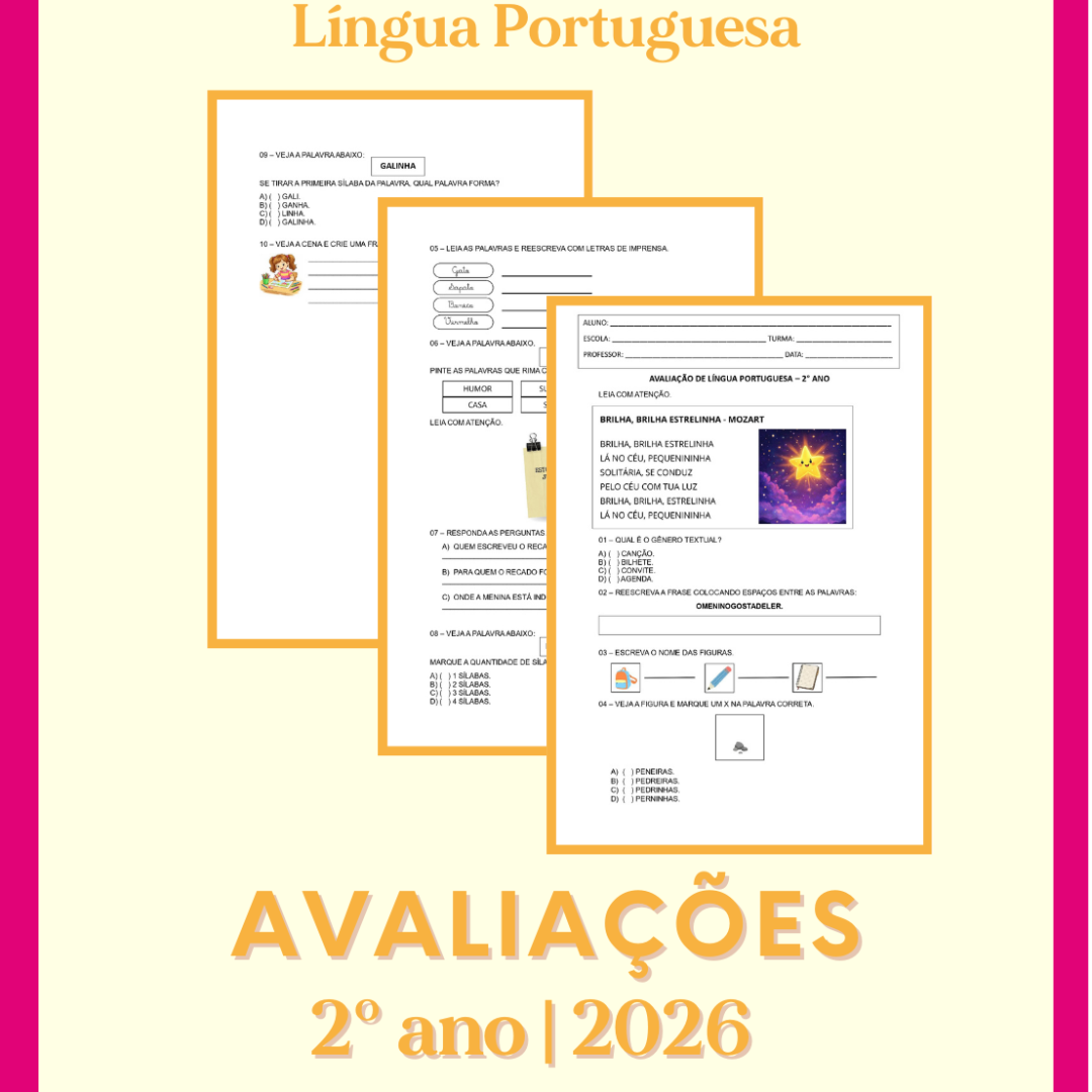 2° ano - Avaliação 2026 - 1° bimestre - Todas as disciplinas