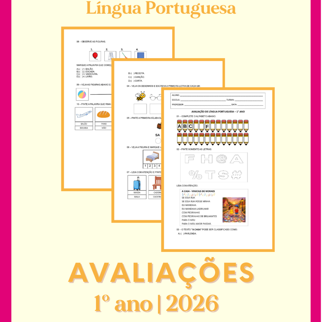 1° ano - Avaliação 2026 - 1° bimestre - Todas as disciplinas