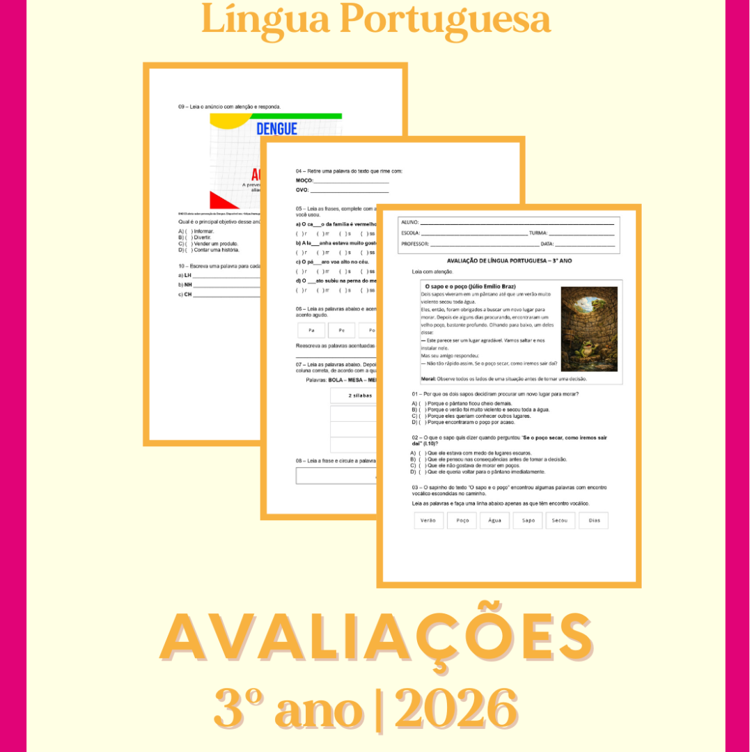 3° ano - Avaliação 2026 - 1° bimestre - Todas as disciplinas
