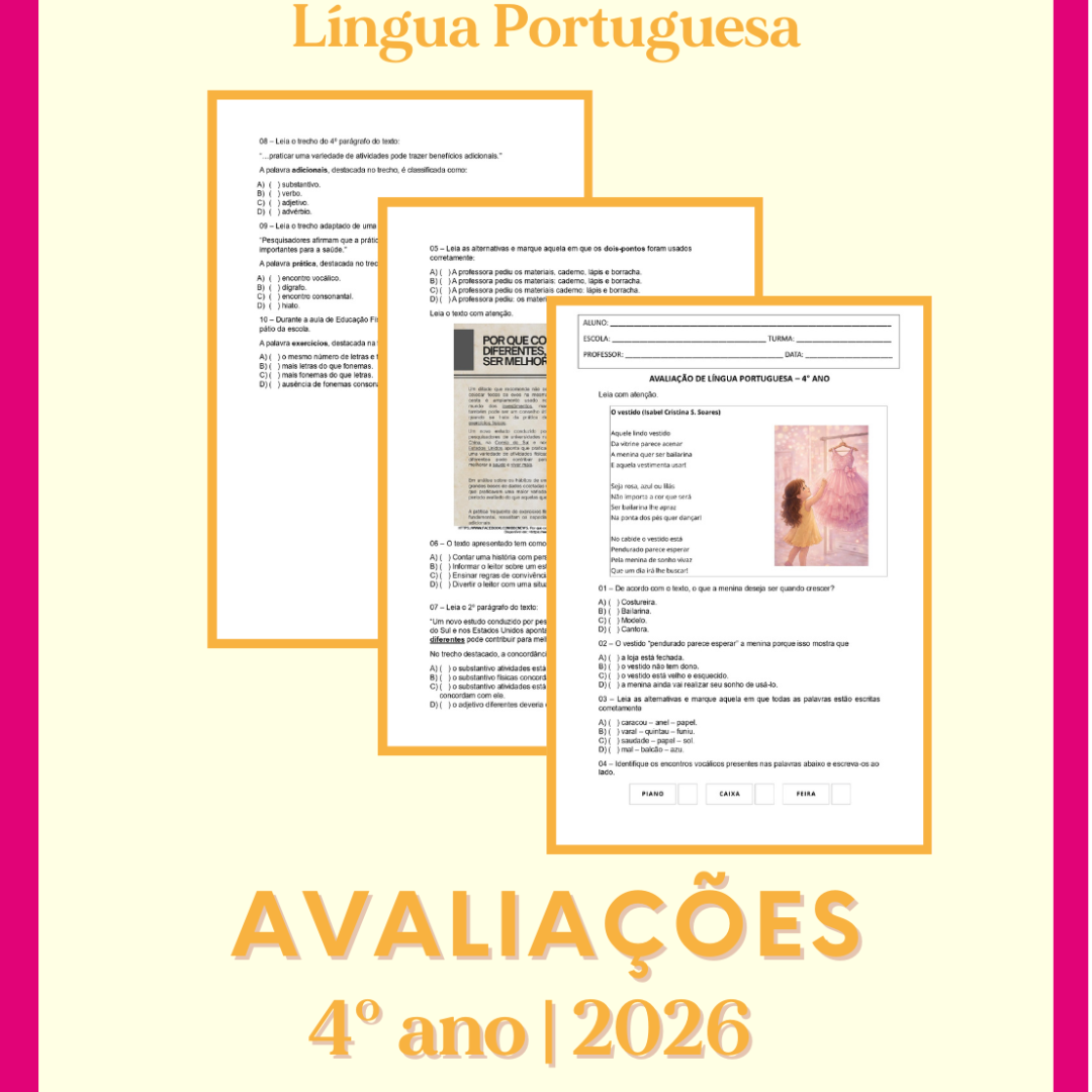 4° ano - Avaliação 2026 - 1° bimestre - Todas as disciplinas