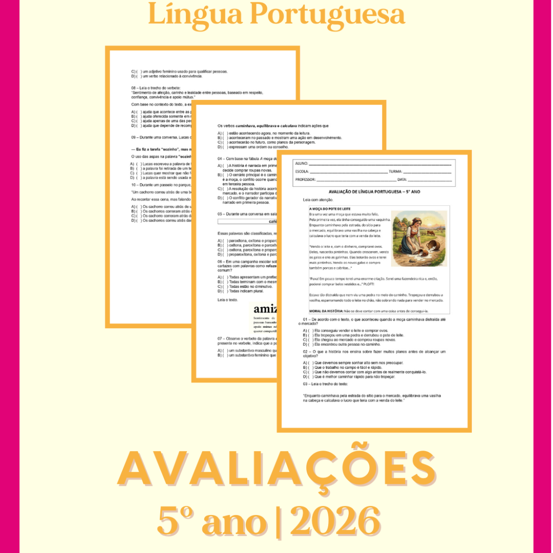 5° ano - Avaliação 2026 - 1° bimestre - Todas as disciplinas