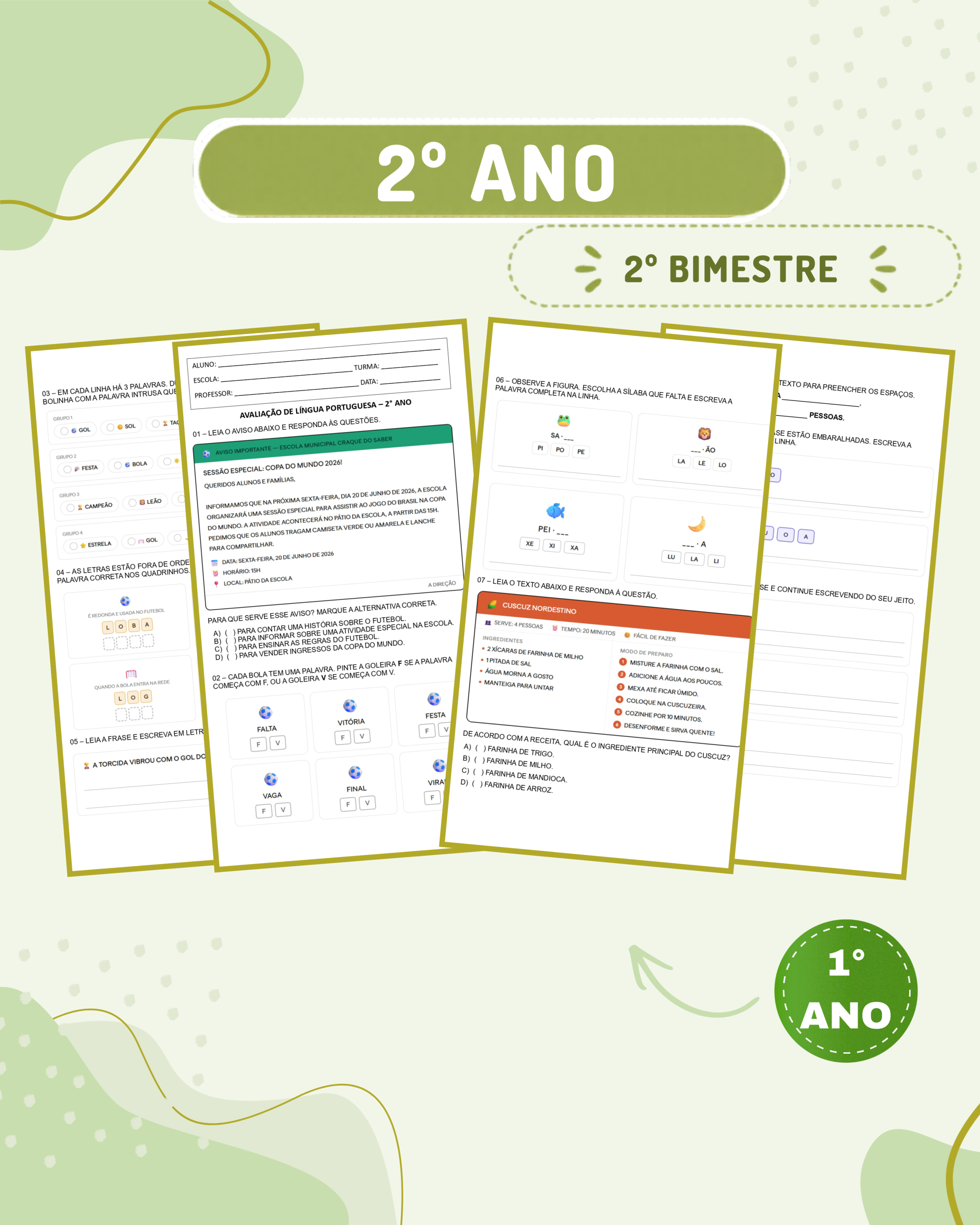 2° ano – Avaliação 2026 – 2° bimestre – Todas as disciplinas