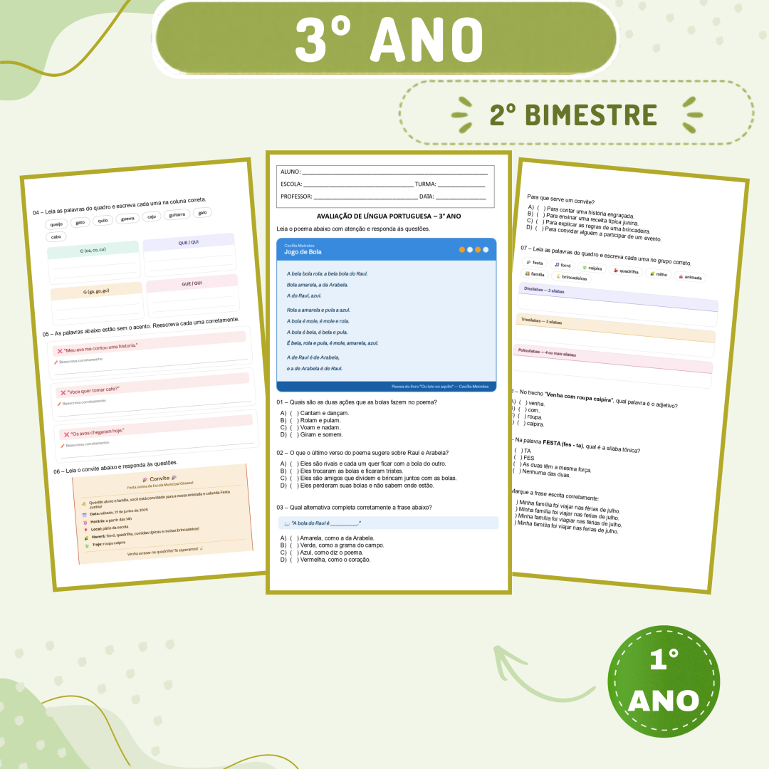3° ano - Avaliação 2026 - 2° bimestre - Todas as disciplinas