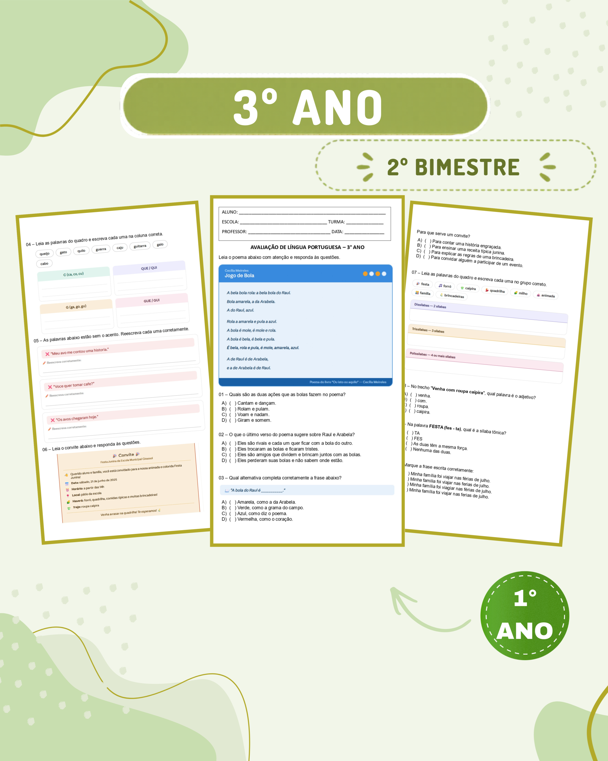 3° ano – Avaliação 2026 – 2° bimestre – Todas as disciplinas