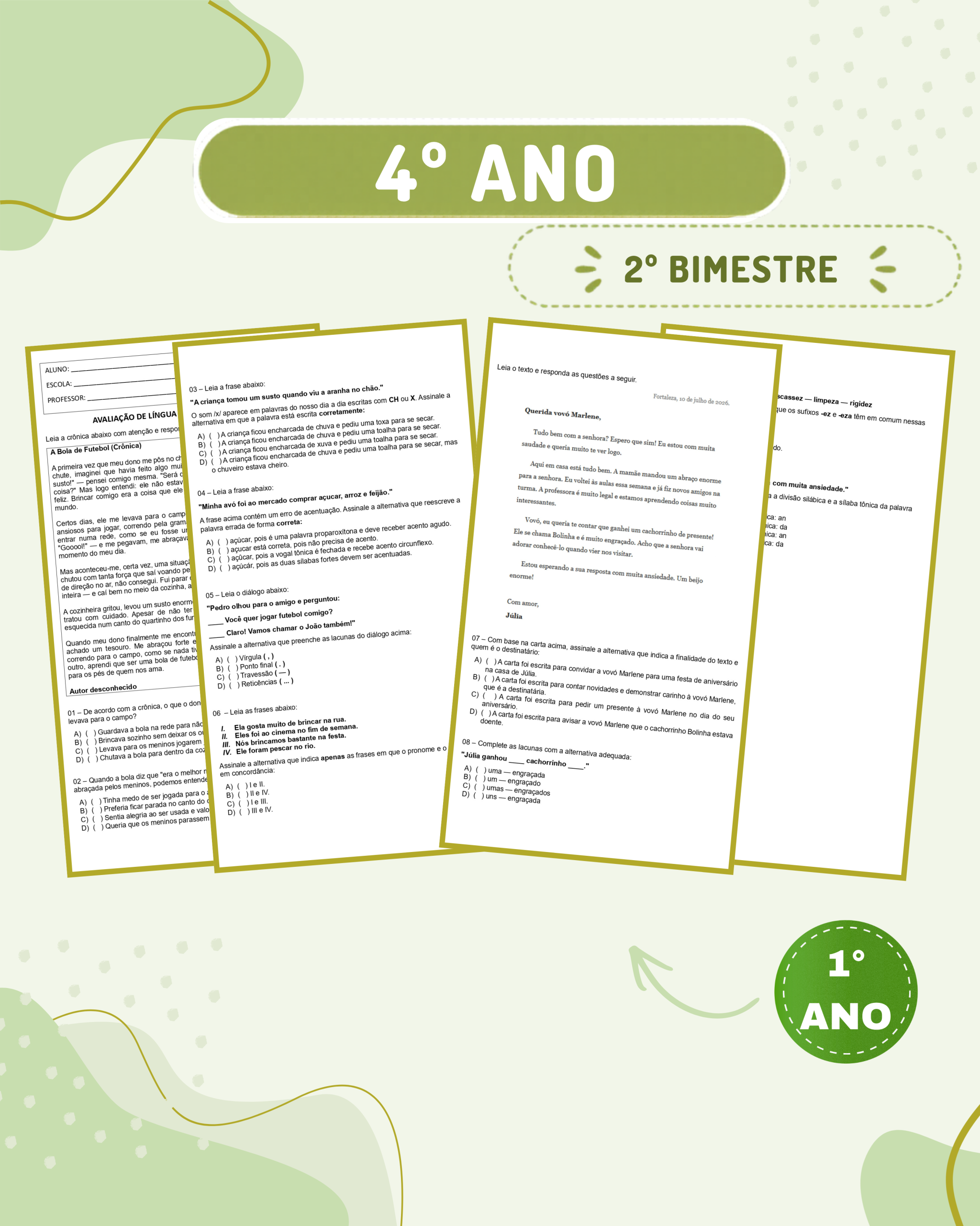 4° ano – Avaliação 2026 – 2° bimestre – Todas as disciplinas