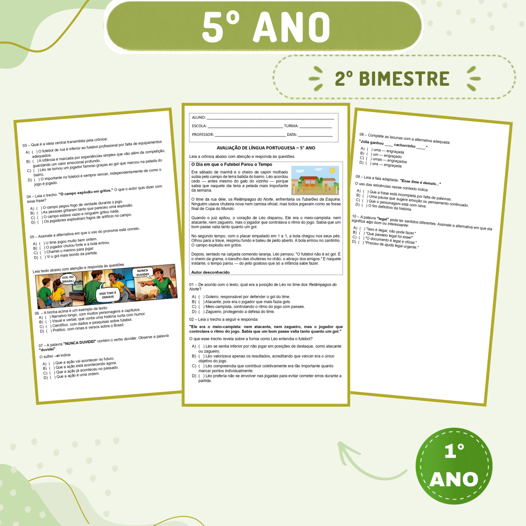 5° ano - Avaliação 2026 - 2° bimestre - Todas as disciplinas