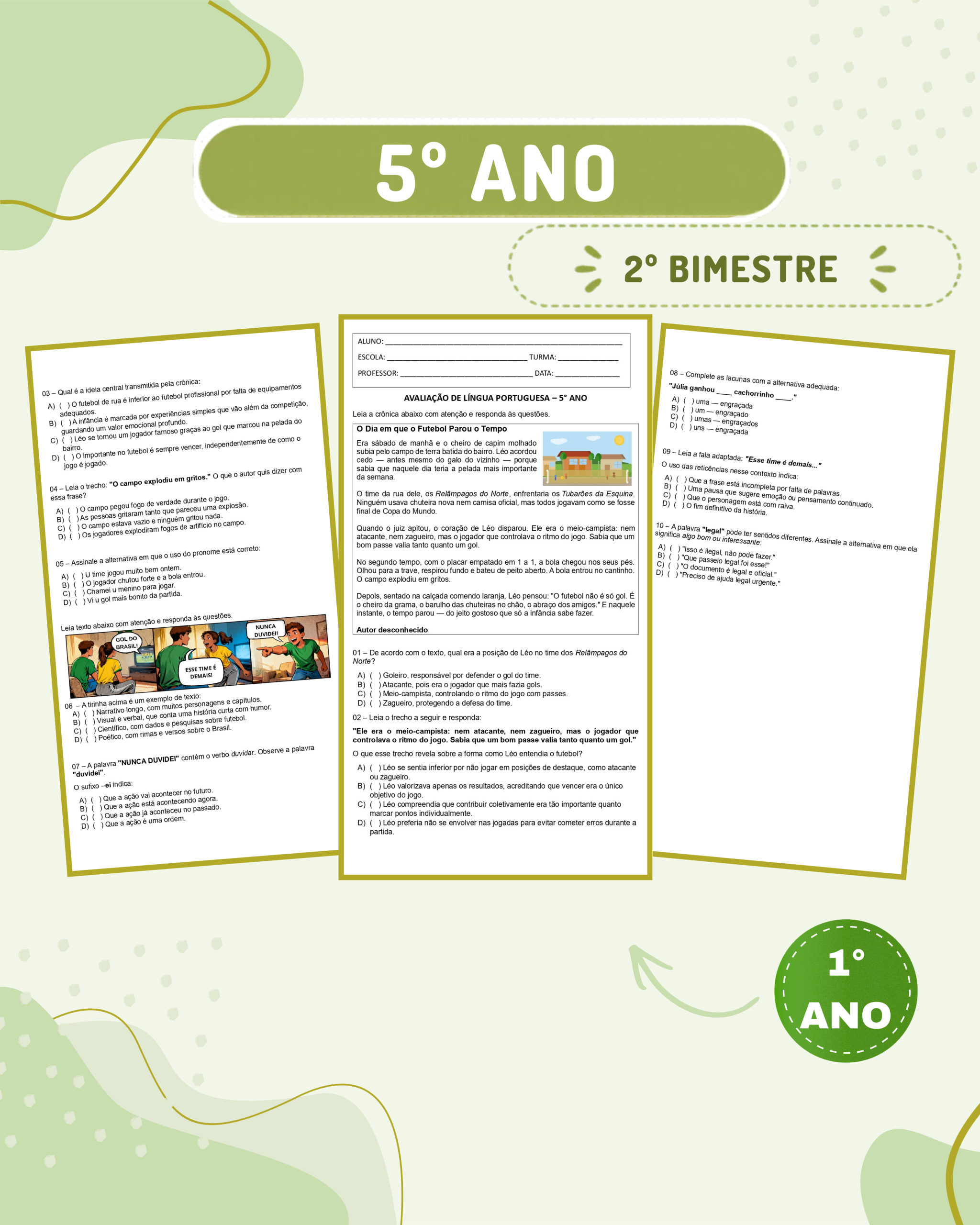 5° ano – Avaliação 2026 – 2° bimestre – Todas as disciplinas