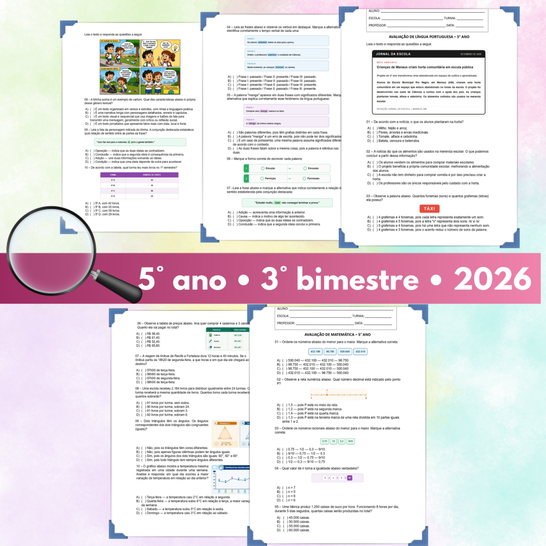 5° ano - Avaliação 2026 - 3° bimestre - Todas as disciplinas