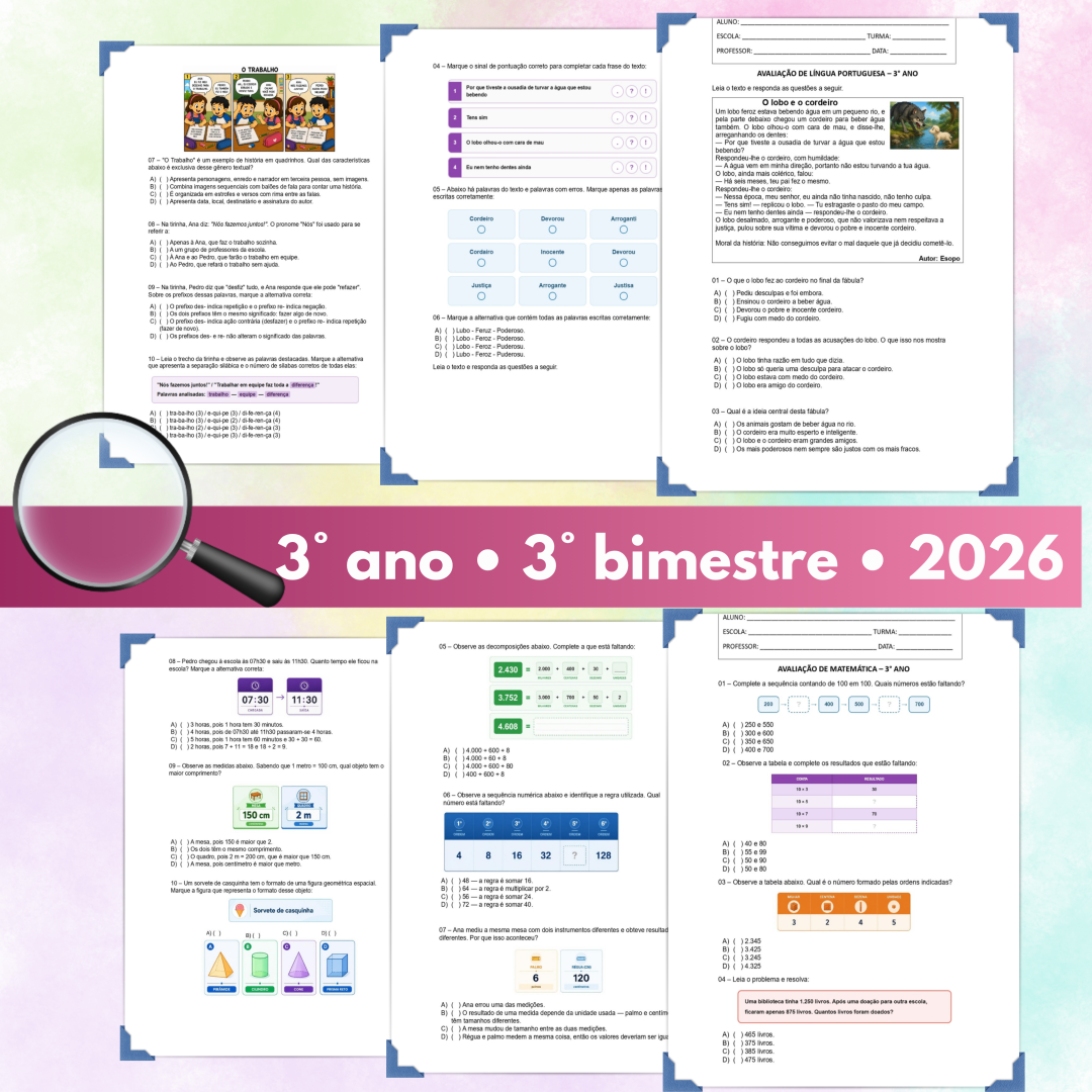 3° ano - Avaliação 2026 - 3° bimestre - Todas as disciplinas